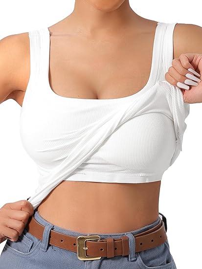 Women's U-Back Tank Top - 3-Pack,Built-in Bra, Removable Pads for Gym, Yoga & Outdoor, Long-Lasting Comfort (White, XL)