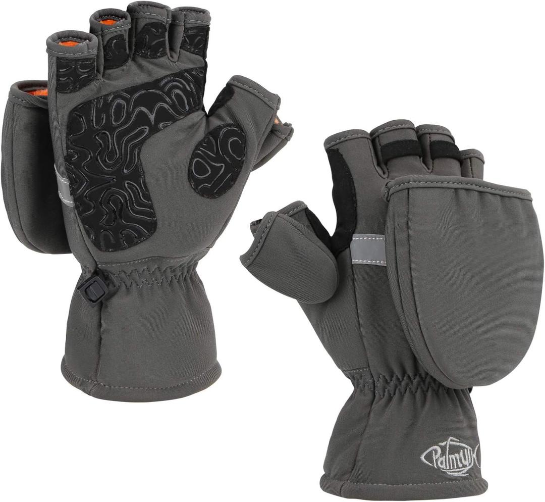 Palmyth Ice Fishing Gloves Convertible Mittens Flip Fingerless Mitt with Thinsulate 3M Warm for Cold Weather and Winter Men Women Photography Running Camera (X-Small, Gray)