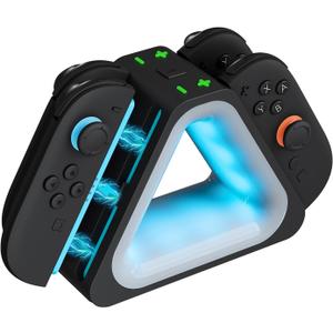 Hosanwell Switch 2 Controller Fast Charging Dock for Switch2,4 Joycos Simultaneous Charging Station with 7 Customizable RGB Lighting Modes, Fast Charge USB-C Cable Included (Black)