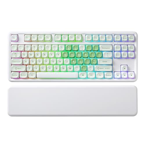 YUNZII B87 Wireless Mechanical Keyboard,QMK/VIA Programmable,TKL Layout 87 Keys,BT/2.4G/USB-C,Hot Swap Gasket Mount RGB Backlit Gaming with Wrist Rest for Win/Mac (Matcha Heart, Cocoa Cream V2)