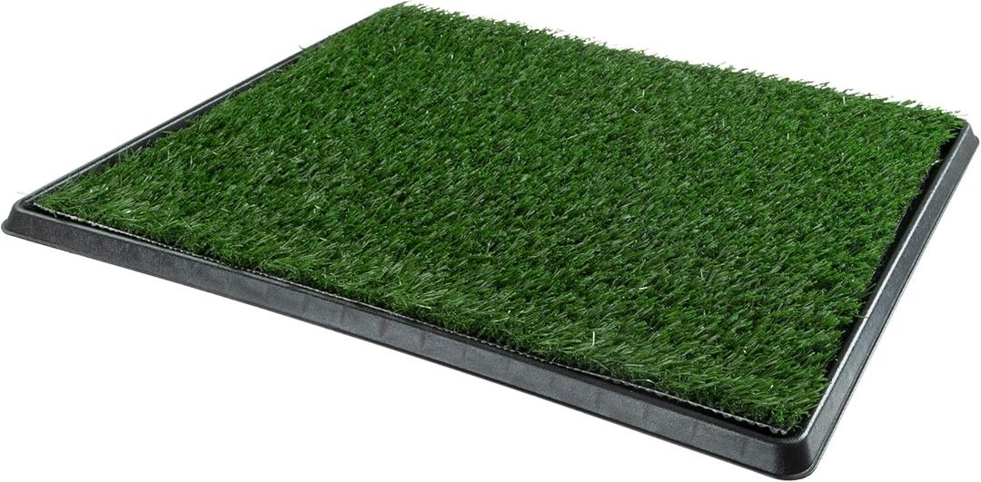 PETMAKER Artificial Grass Puppy Pee Pad with Tray, Reusable Dog Potty Training Mat for Indoor & Outdoor Use, Easy Clean Artificial Turf Surface for Dogs and Small Pets, Fake Grass Potty (Small 4-Layer System)