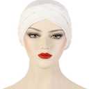 African Women Turban Hats - Braid Twist Solid Caps Pre Tied Chemo Cancer Headscarf Headwrap Hair Cover (White)