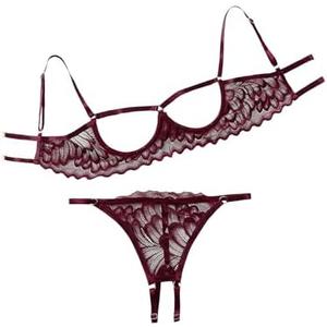 Lilosy Underwire Floral Lace Sheer Lingerie Set for Women See Through Bra and Panty 2 Piece Medium