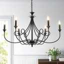 Modern 6-Lights Black Chandelier Large 36.6in Farmhouse Chandeliers Candle Dining Room Light Fixture for Living Room Kitchen Island Foyer Bedroom