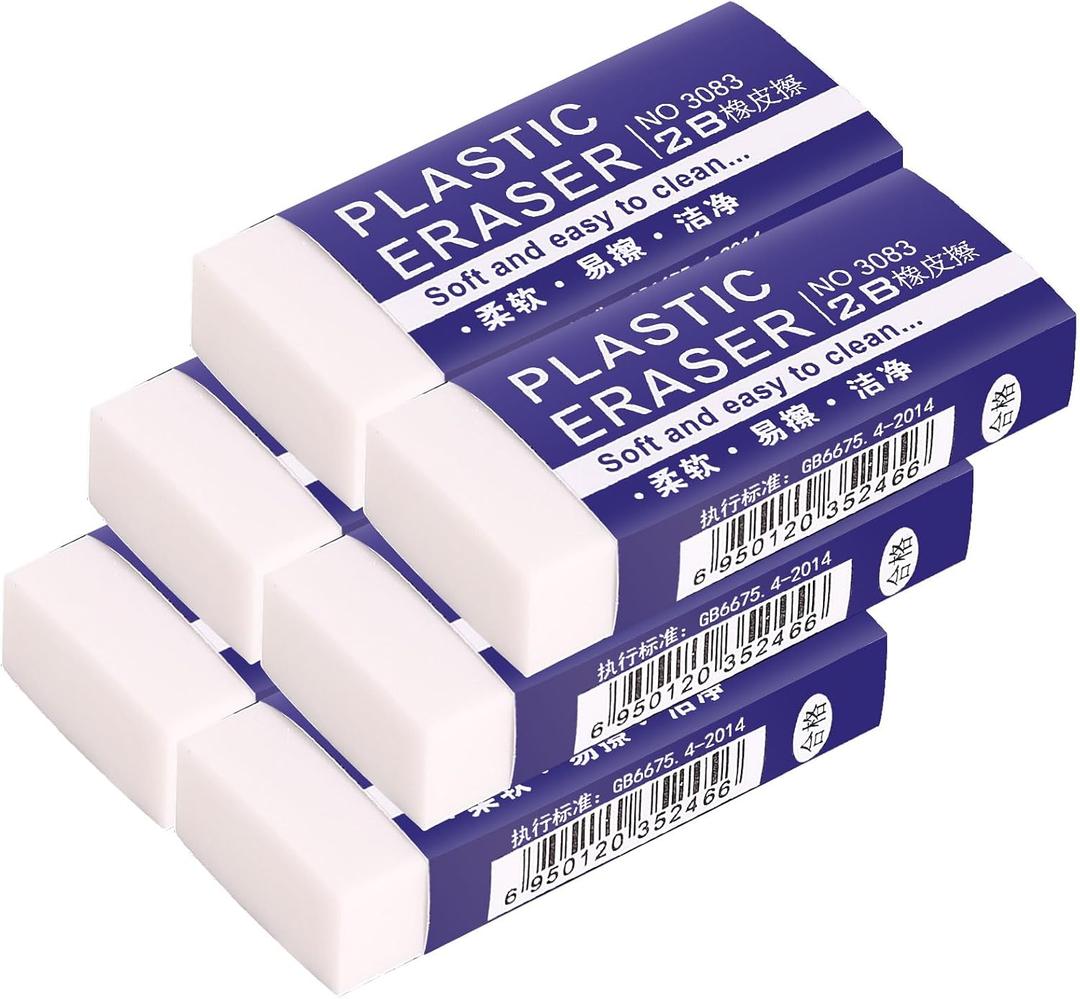 2 x 6 Pack Pencil Erasers, Large White Erasers for School, Art Erasers for Kids Drawing Bulk