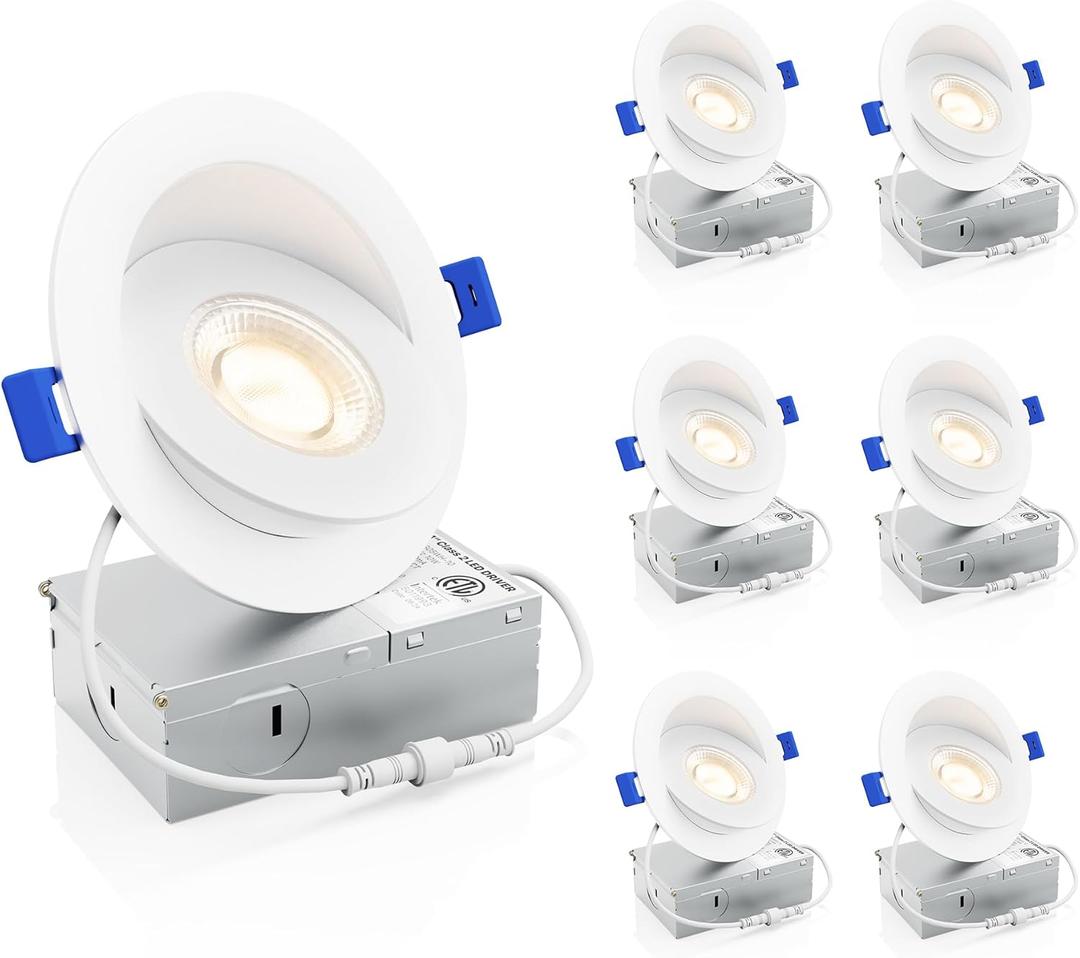 Ensenior 6 Pack 4 inch 5CCT LED Gimbal Led Recessed Light with Junction Box, 360°+90° Adjustable Directional Eyeball Lighting, Dimmable, 2700K/3000K/3500K/4000K/5000K, 950LM, 10W=85W-ETL&FCC