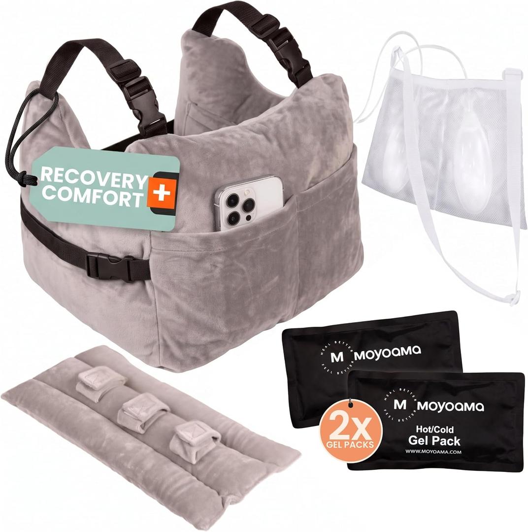 MOYOAMA Post Mastectomy Pillow – Hands-Free Protection with Secure Strap & Easy-Clean Washable Cover Breast Surgery Must Haves,Breast Reduction Recovery Supplies,Breast Augmentation, Dove Grey, MP