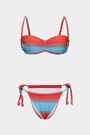 Women Braided Bandeau Bikini Cheeky Bottom Swimsuit Padded Bathing Suit, M