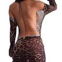 Cocoinsity Womens Party Dress Bodycon Long Sleeve Backless Slim Mini Clubwear Dresses Leopard, Small