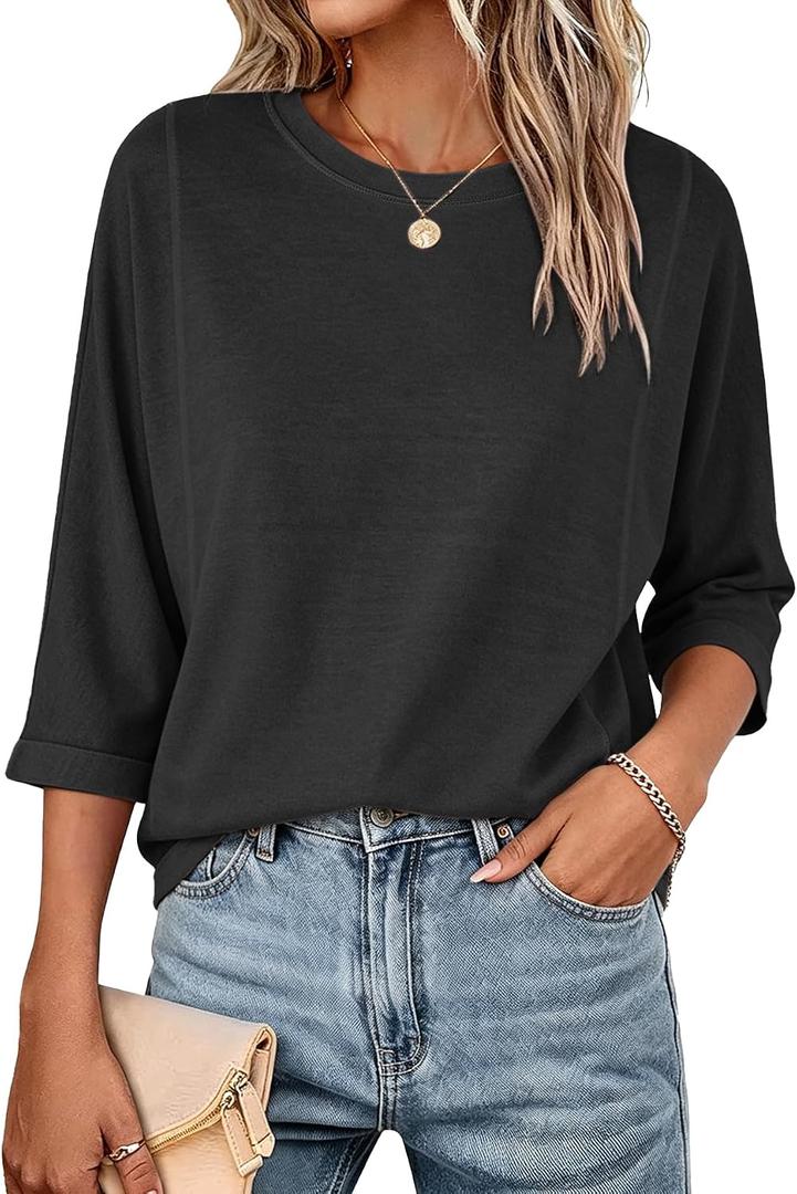 Orchidays Women's Casual 3/4 Sleeve T Shirts Basic Crew Neck Relaxed Fit Summer Tee Tops (Gray, XXL)