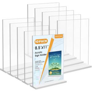 MaxGear Acrylic Sign Holder 8.5x11 Inches 10 Pack, Double Sided Clear Display Stand Table Top Paper Holder, Vertical Menu Flyer Stand, Plastic Frame for Stores, Restaurants, Hotels, Office