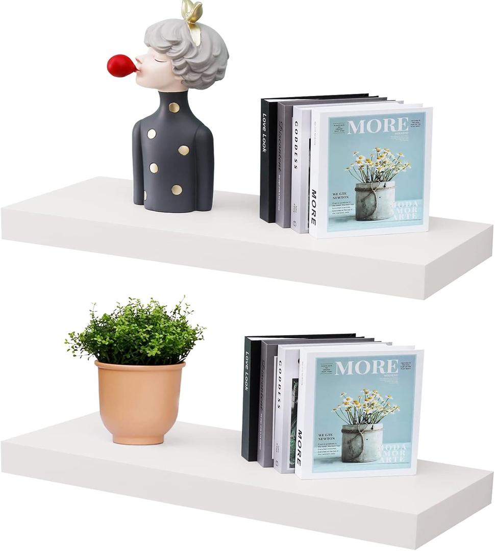 WELLAND Set of 2 Floating Shelves Wall Mounted Shelf, for Home Decor with 8" Deep (White, 24 inch)