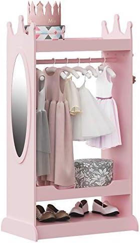 UTEX Kids Dress up Storage with Mirror,Costume Wardrobe for Kids, Open Hanging Armoire Closet,Pretend Storage Closet, Costume Storage Dresser (Pink)