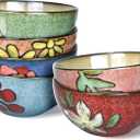 Ceramic Cereal Bowls Set of 6, Floral Design 6 inch  28oz for Cereal, Salad, Soup, Dessert, or Snacks, Microwave, Dishwasher Safe
