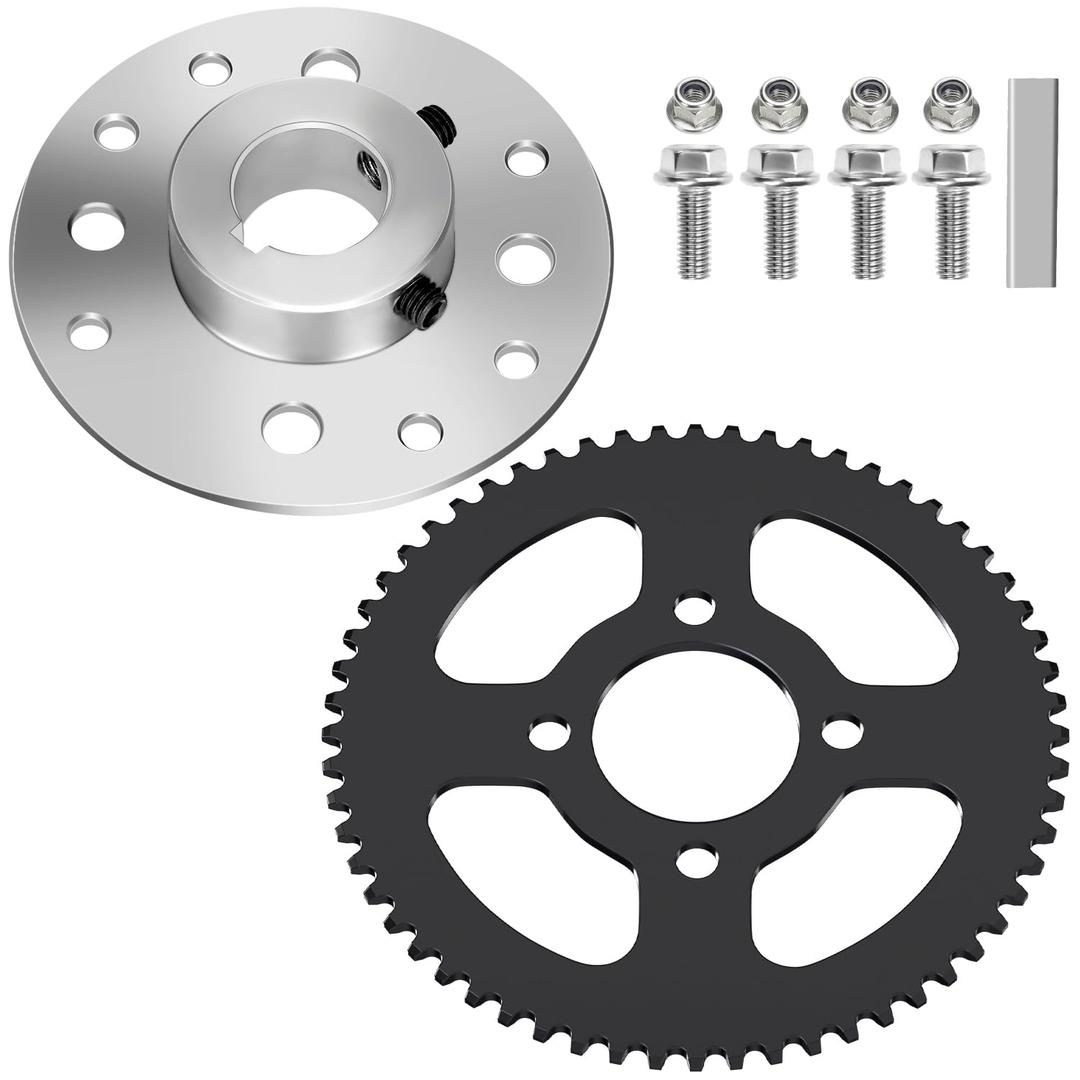 YOXUFA Go Kart Sprocket Hub 1" Bore 1/4" Keyway Assembly with #35 Chain 60T Rear Drive Sprocket 4 Hole for Go Cart Silver Parts