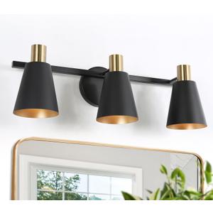 KSANA Black Bathroom Light Fixtures, 5-Piece All-in-One Bathroom Set Modern Farmhouse 3 Light Vanity Lights, Towel Bar, Towel Ring, Robe Hook, Toilet Paper Holder