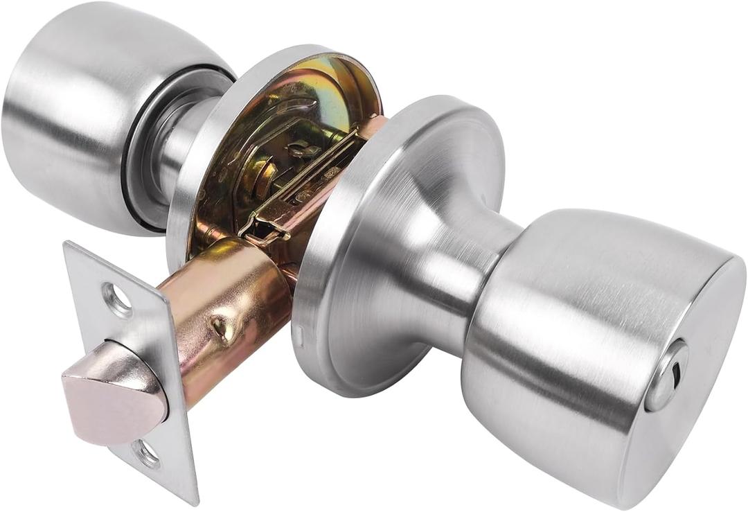 Satin Nickel Privacy Door Knob with Lock, Interior Bedroom & Bathroom Door Hardware & Locks - 1Pack Silver Door Knob