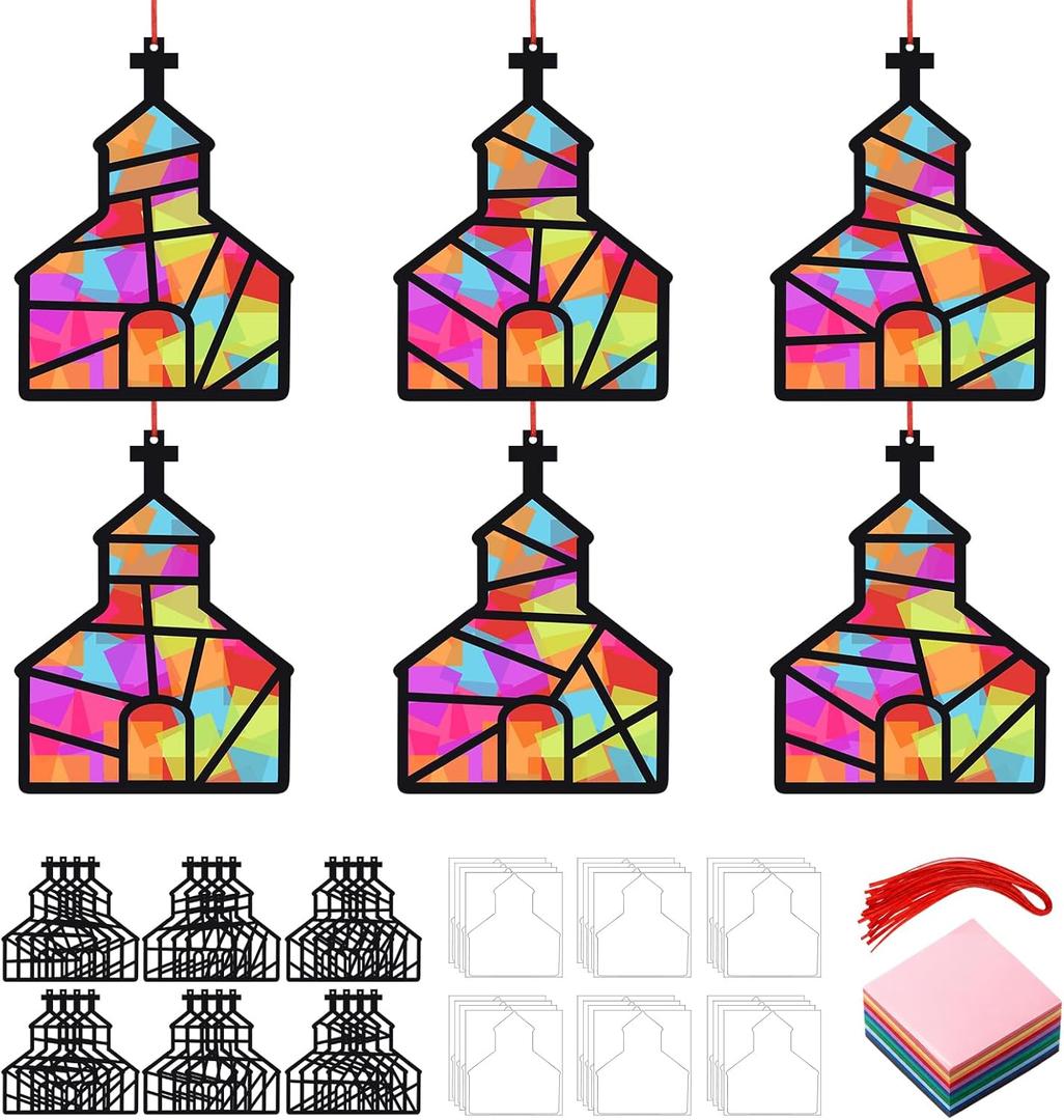 Sinload 24 Pcs Church Crafts Religious Catholic Church Tissue Paper Crafts Kit Make Your Own Cross Shape Hanging Ornaments for Religious Christian Home Sunday Party School Activities