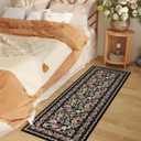 Runner Rug for Kitchen Rug Non Slip 2'x6' Washable Rugs with Rubber Backing Soft Vintage Floral Carpet Runner for Kitchen, Laundry, Bedroom, Bathroom, Black