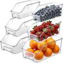 LemonRoad 6 Packs Pantry Organizers and Storage Freezer Clear Organizer Bins with Handle Acrylic Organization Bins Stackable Open Front Storage Vegetable Egg Salad Containers for Kitchen Cabinet