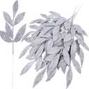20 Pieces Artificial Silver Glitter Leaf Spray Leaf Picks 13" Tall for Christmas Winter Wedding Wreath Tree Swag Floral Arrangment Vase Bouquets Table Centerpieces Decoration