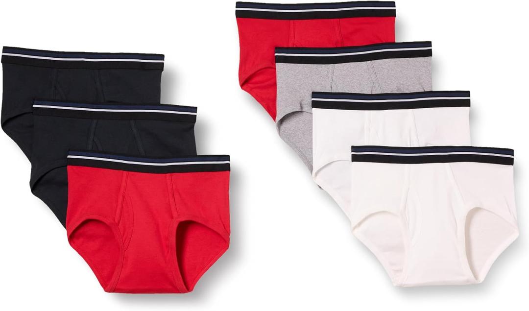 Amazon Essentials Men's Cotton Tag-Free Briefs Underwear, Multipacks (Large, Grey/Red/White)