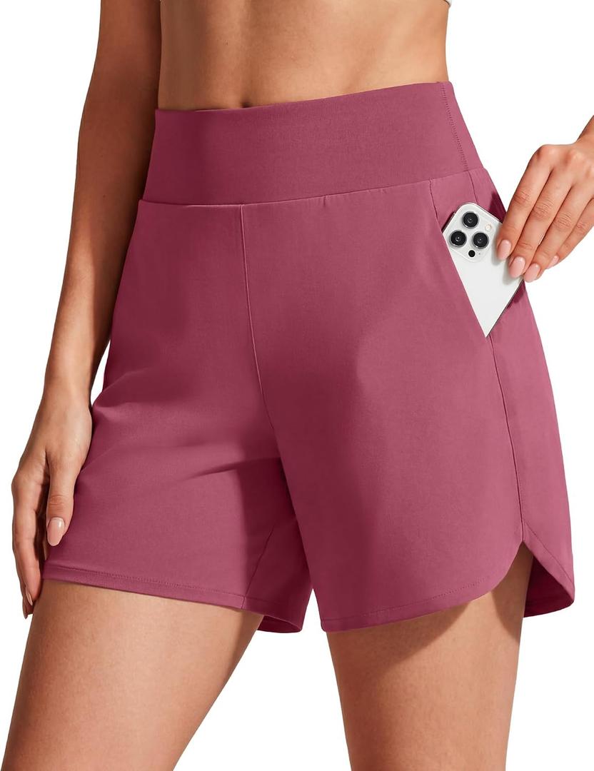G4Free Chillwhisp Running Shorts for Women 4" - High Waist Lightweight Casual Athletic Shorts Built-in Liner with Pockets (Pink, M)