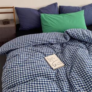 Nayoroom Navy Blue Gingham Duvet Cover Queen Size 100% Washed Cotton Plaid Checkered Duvet Cover 3 Pieces Soft Breathable Grid Farmhouse Dorm Bedding Set for All Seasons
