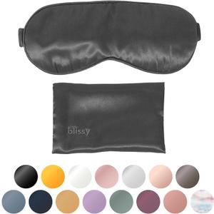 Blissy Silk Sleep Mask - Silk Eye Sleeping Mask for Women & Men for Total Blackout - 100% Pure Mulberry Silk, 22 Momme 6a Fibers - Blindfold Silk Sleep Mask Side Sleeper Eye Cover (Grey)