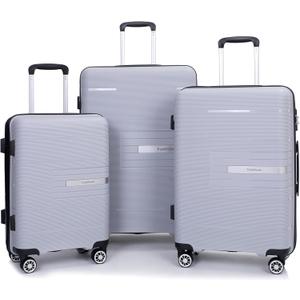 Luggage 3 Piece Sets Suitcase Set with Double Spinner Wheels, Lightweight Carry On Hardside Travel Luggage with TSA Lock, (20/24/28) (Silver)