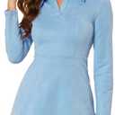 Allegra K Women's Faux Suede Dress Western Long Sleeve Fall A-Line Mini Dresses Cowgirl Outfit (Light Blue)