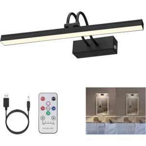 Picture Light Rechargeable, Wireless Picture Lights for Wall with Remote, 280LM Dimmable Timer Set Gallery Light, 13inch Metal Battery Operated Art Lighting for Paintings,Frame (Black)
