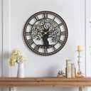 Micasso Non-Ticking Large Wall Clock: 18Inch Tree of Life Metal Black with Solid Wood Frame - Battery Operated Silent Clock for Living Room/Office/Bedroom/Kitchen - Home Decor for Fashion-Conscious