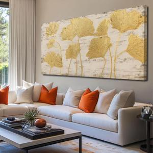 Cuadros Para Sala Elegantes y Modernos Large Wall Art Gold Wall Decor Living Room Floral Wall Pictures 29"x58"