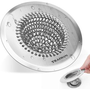 TRAPMATE Shower Drain Hair Catcher, 4.4" Easy Clean Bathtub Drain Hair Catcher, Anti-Slip Bath Tub Drain Protector, Upgraded 304 Stainless Steel Shower Sink Drain Cover for Bathroom (Patented Product) (Silver)