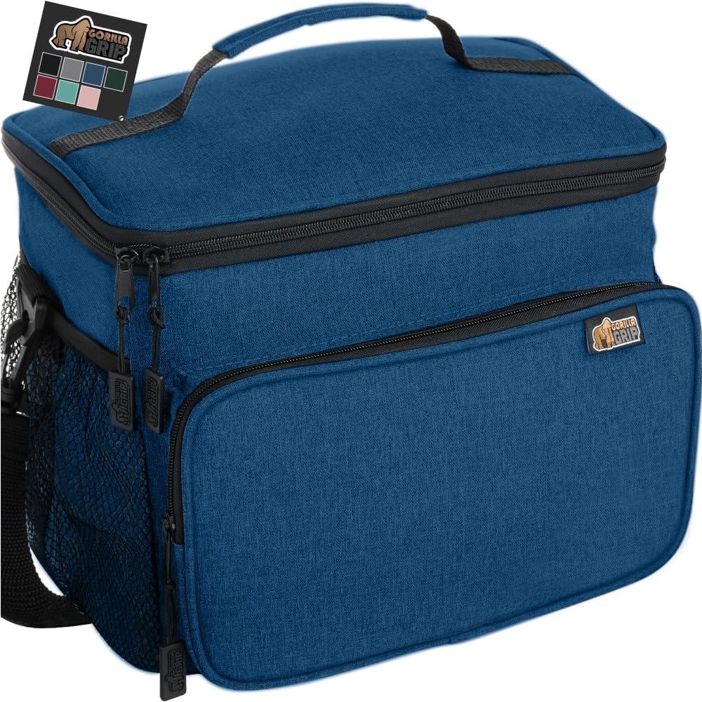 GORILLA GRIP Reusable Insulated Lunch Box Bag for Women Men,15L, Leakproof XL Soft Cooler Bags, Multiple Compartments, Mesh Pockets and Adjustable Strap, Food Tote Keeps Drinks Cold, 13x9, Navy Blue