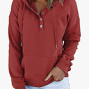 Dokotoo Womens 2025 Hoodies Button Collar Drawstring Hooded Pullover Sweatshirt Casual Long Sleeve Tops Shirts, Size L