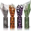 120 Feet/ 4 Rolls Halloween Glitter Tulle Rolls Spider Web Pattern Tulle Ribbon Pumpkin Bat Printed Tulle Rolls Shimmer Tulle Netting Roll for Wreath Making Supplies Halloween Decoration, 5 Inch Wide