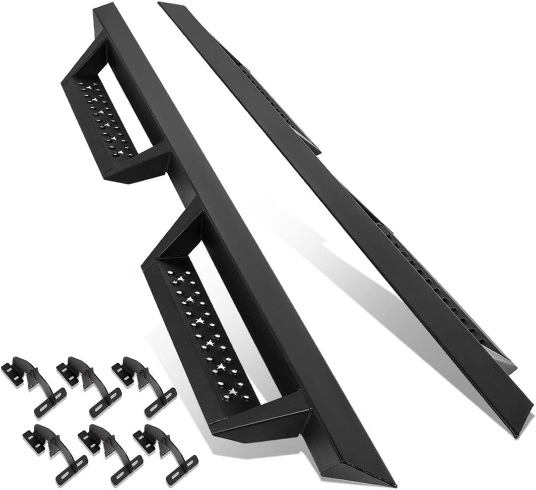 DNA MOTORING 2.75" Running Boards Compatible with 09-18 Ram 1500 Crew Cab, Square Board/Lowered Cleat Side Steps, STEPB-ZTL-8313