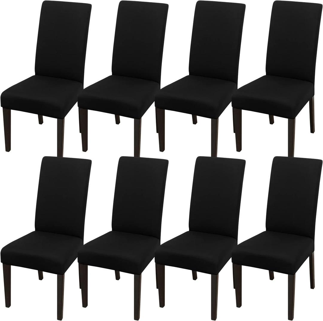 JQinHome Dining Room Chair Covers Set of 8, High Stretch Chair Slipcover Removable Washable Chair Seat Protector Cover for Home Party Hotel Wedding Ceremony (Black)