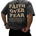 QJQ Men's Letter Graphic Tees Short Sleeve Crewneck T Shirts Faith Over Fear Baggy Streetwear Tops Black X-Large (XL)