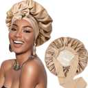 Satin Bonnet Silk Bonnet for Sleeping Silk Sleep Cap Double Layer Hair Bonnet with Elastic Tie Band for Curly Hair Night Cap