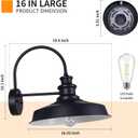 Solar Barn Lights Outdoor, 16 Inch Large Black Industrial Outside Lighting Fixture Wall Mount, Dusk to Dawn Exterior Farmhouse Wall Sconce for Barn, Garage, Shed, Coop, Porch