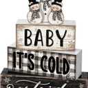 Yousoontic 4 Pcs Winter Snowman Wooden Table Decorations Rustic Signs Tiered Tray Decor Wood Farmhouse Vintage Ornaments Winter Christmas Gift Centerpiece Tabletop Xmas Decor for Entryway Home Desk