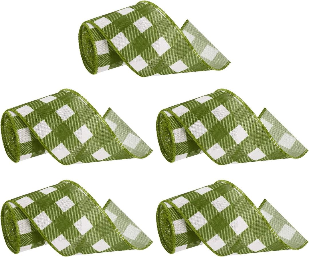 PATIKIL 30 Yards x 2.5" Buffalo Plaid Ribbon, Green and White Gingham Ribbon Gift Wrapping Ribbon for Thanksgiving Bow Wreath Craft Birthday Wedding