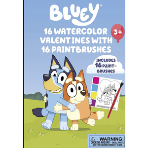 Bluey Valentine's 16 Watercolor Valentines With 16 Paintbrushes, Pack of 3