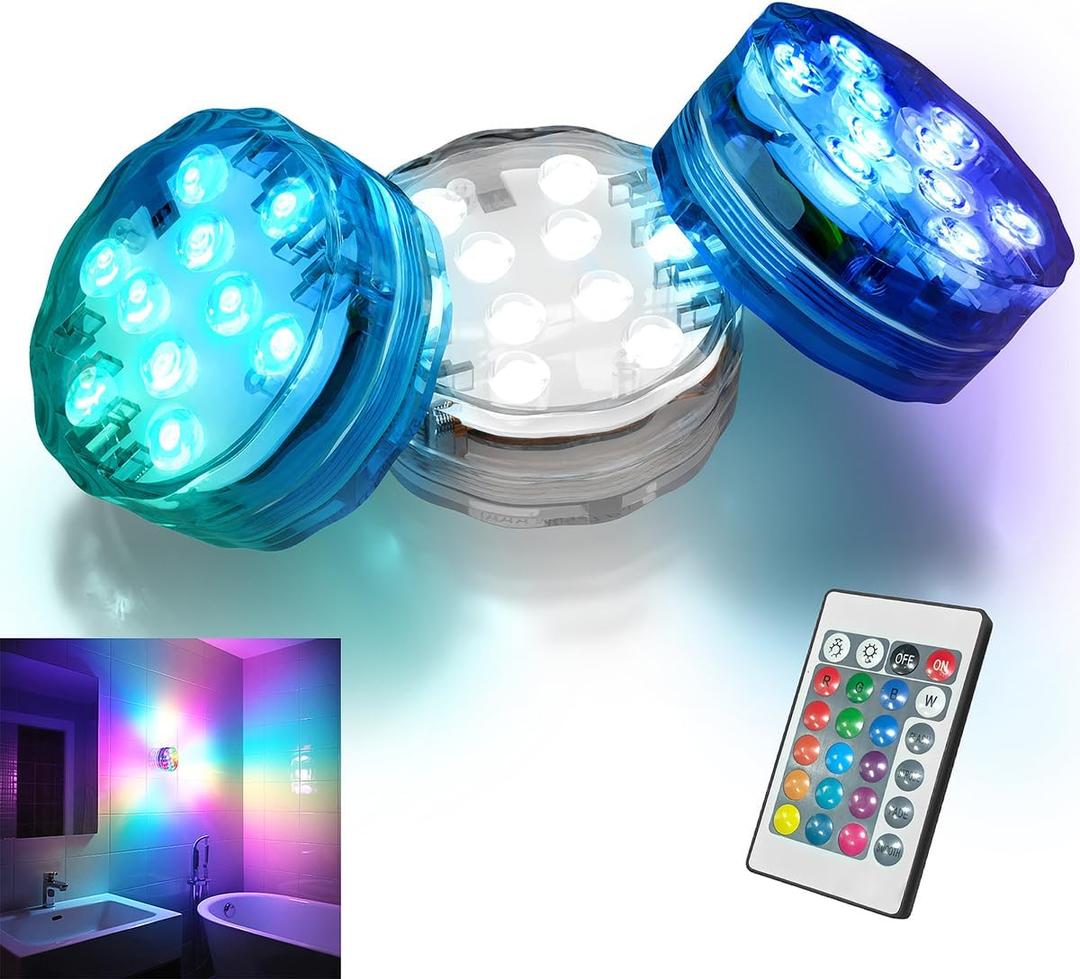 BOKKY 3 Pack RGB Waterproof Shower Light with Multi Color Convertible Wireless LED Shower Lamp - Ideal for Bath, Shower, Spa, Vanity Lamp, Pond, Party
