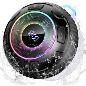 Bluetooth Shower Speaker, Portable Bluetooth Speaker with 360 HD Sound, RGB Lights, 10H Playtime, IPX7 Waterproof Wireless Speaker with Suction Cup and Mic, Shower Radio for Outdoor/Travel/Gifts/gym