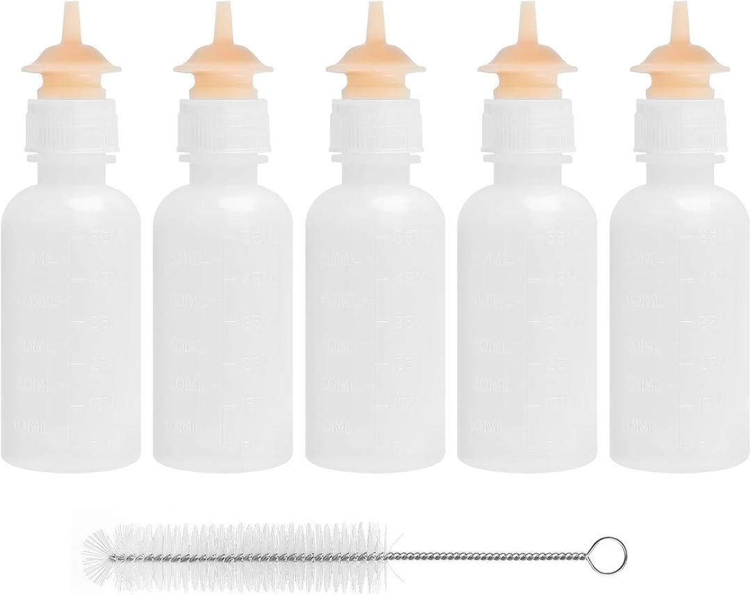 Pack of 5 Pet Feeding Bottle, Reusable Nursing Bottles Kits with Silicone Nipple, Replacement Original Feeding Bottle for Newborn Kittens Puppies Rabbits Small Cat Dog Animals, Short Nipple