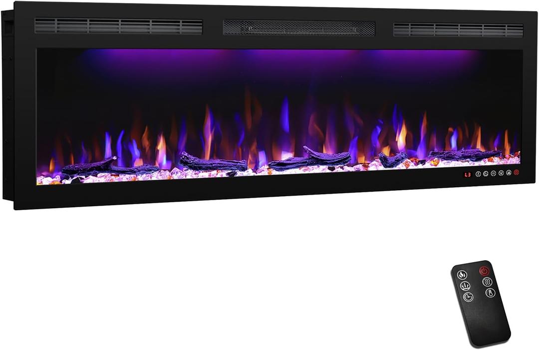 Electric Fireplace, 45 inches Fireplace Recessed, Recessed Fireplaces Insert with Overheating Protection, Adjustable Realistic Flame, and Remote Control & Touch Screen